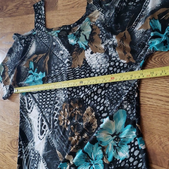 (M) Forget Me N♡t  Flower Print Cold Shoulder Top Bohemian Vacation Vibes - Picture 6 of 7